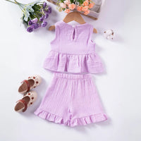 Girls Purple Textured Bow Applique Peplum Top With Shorts Co-ord Sets Sets