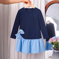 Girls Navy Blue Long Sleeve Drop-Waist Dress Casual Dresses Navy Blue 3-4 Y