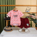 Boys Red Typographic Printed Short Sleeve T-Shirt With Drawstring Shorts Sets Sets Red 6-12 M