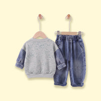 Boys Grey Abstract Print Sweatshirt With Denim Pants Sets 2 pc. Sets