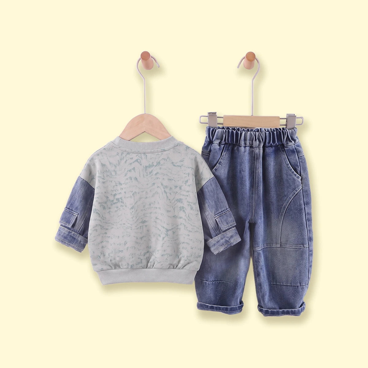 Boys Grey Abstract Print Sweatshirt With Denim Pants Sets 2 pc. Sets