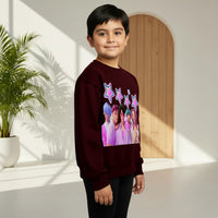 Boys Maroon K-Pop Star Graphics Crew Neck Sweatshirt Sweatshirts & Hoodies