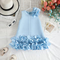 Girls Sky Blue Solid A-line Party Dress With Flower Appliques Party Dresses Sky Blue 2-3 Y