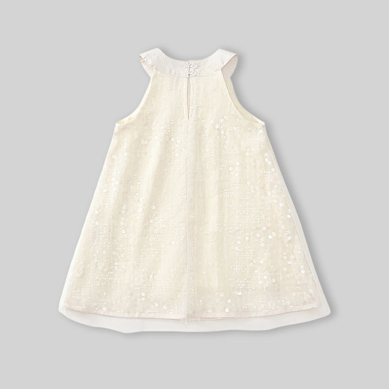 Girls Apricot Sequin Embellished Sleeveless A-line Dress Casual Dresses