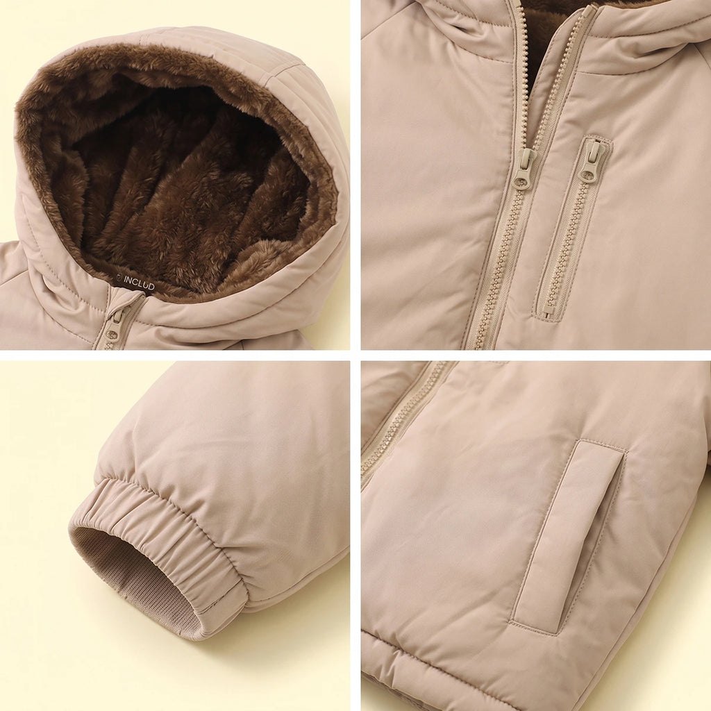 Boys Beige Long Sleeve Hooded Zip-up Jacket Coats & Jackets