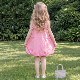 Girls Pink Bow Applique Sleeveless Balloon Dress Casual Dresses