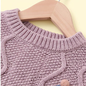 Girls Light Purple Jacquard Long Sleeve Cardigan Sweaters & Cardigans