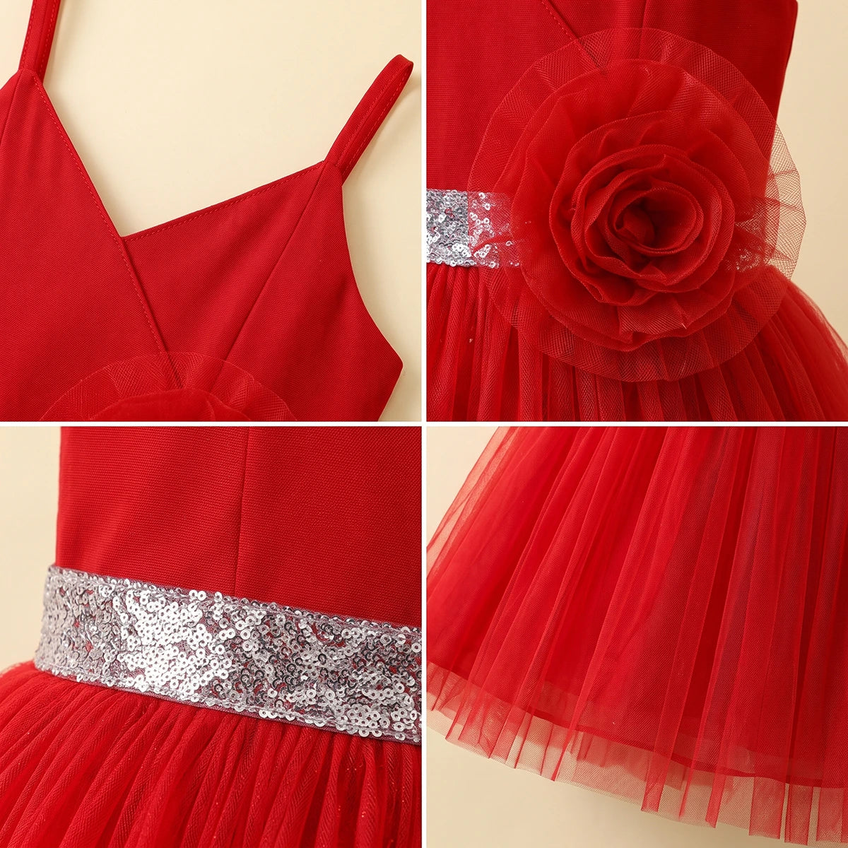 Girls Red Floral Applique Fit & Flare Party Dress Party Dresses