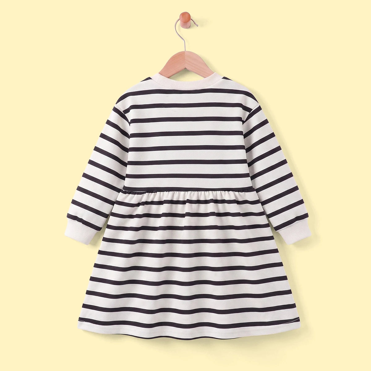 Girls Black Striped Long Sleeve Fit & Flare Dress Casual Dresses