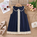 Girls Navy Blue Lace Detailed Peter Pan Collar A-Line Dress Casual Dresses Navy Blue 2-3 Y