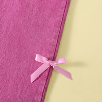 Girls Fuchsia Denim Bow Applique Dungaree Jumpsuits