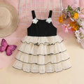 Girls Apricot Flower Applique Multilayer Tiered Fit & Flare Dress Casual Dresses Apricot 1-2 Y
