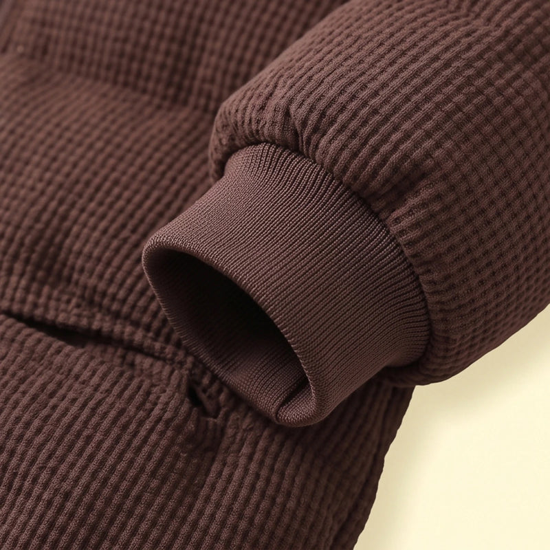 Boys Dark Brown Textured Hooded Zip-up Jacket Coats & Jackets