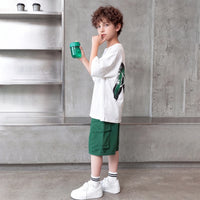 Boys White Graphic Print Short Sleeve T-Shirt With Elasticated Shorts Sets 2 pc. Sets