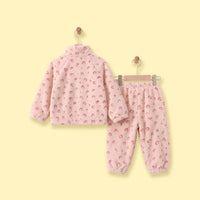 Girls Pink Leopard Printed Fleece Jacket & Pants Co-ord Sets Sets