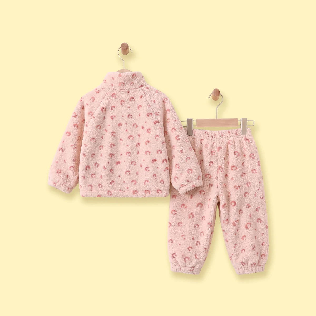 Girls Pink Leopard Printed Fleece Jacket & Pants Co-ord Sets Sets