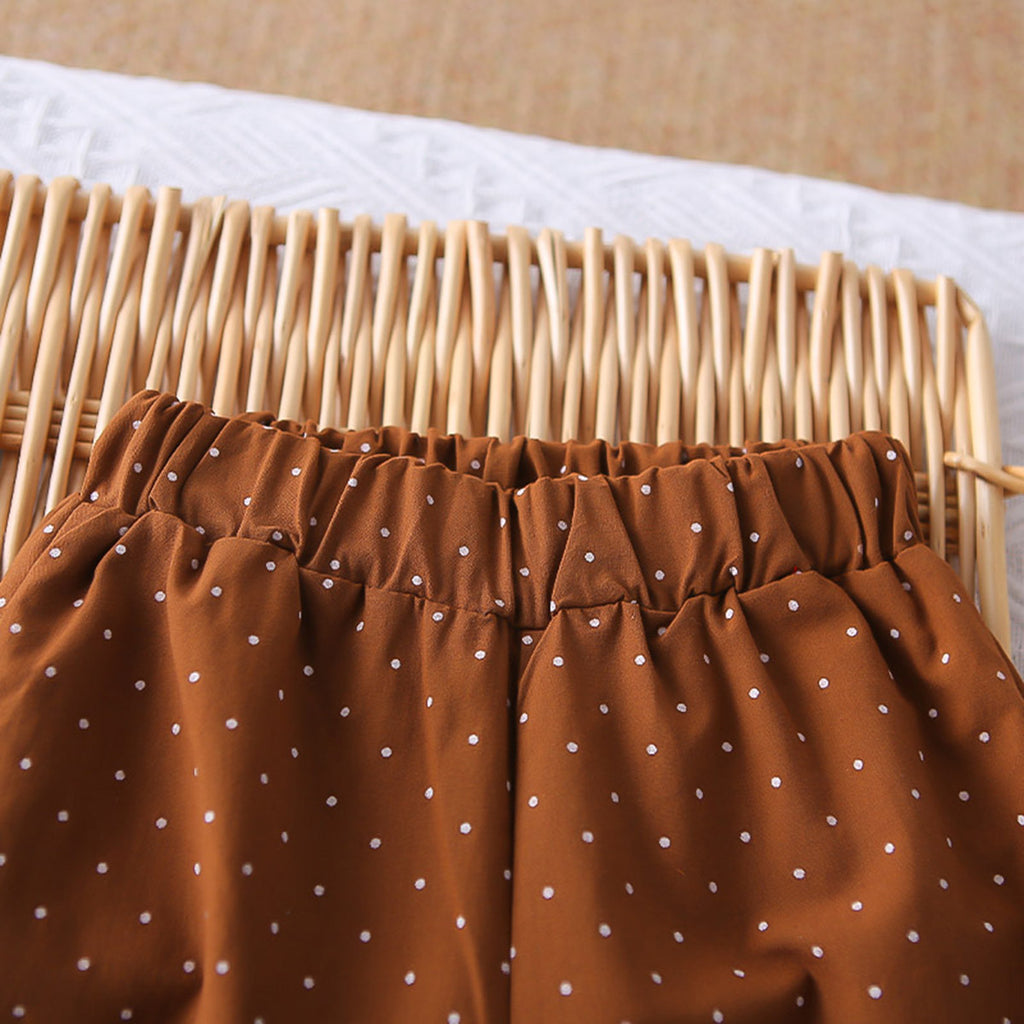 Girls Brown Polka Dot Printed Short Sleeves Top With Capri Set 2 pc. Sets