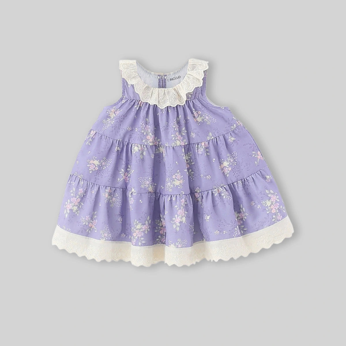 Girls Purple Floral Print Tiered A-line Dress Casual Dresses