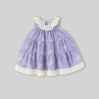 Girls Purple Floral Print Tiered A-line Dress Casual Dresses