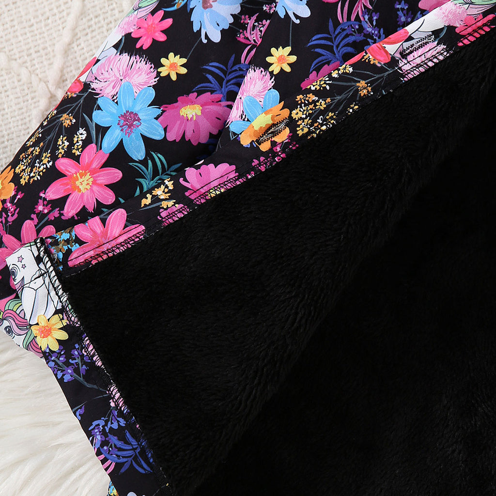 Girls Multicolor Floral Printed Hooded Front Open Winter Jacket Coats & Jackets