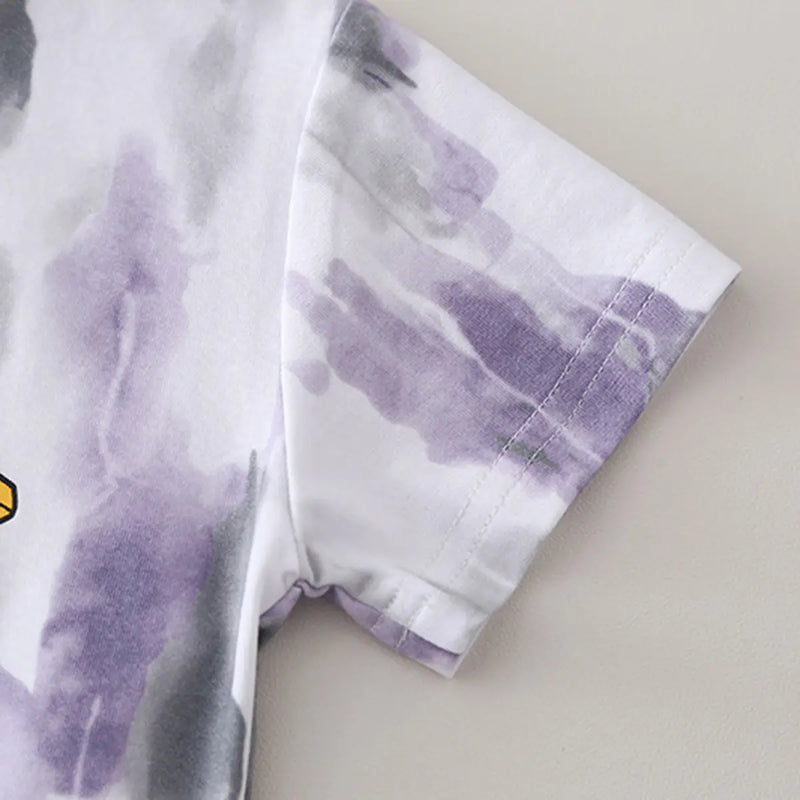 Boys Lavender Tie-Dye Printed Round Neck T-Shirt With Denim Shorts Sets 2 pc. Sets