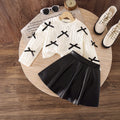 Girls Off White Bow Applique Round Neck Top With Faux Leather Skirt Sets 2 pc. Sets Off White 3-4 Y