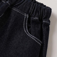 Boys Black Solid Cargo Jeans With Elasticated Waistband Cargo Pants