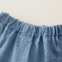 Boys Light Blue Washed Denim Shirt With Shorts Sets Sets