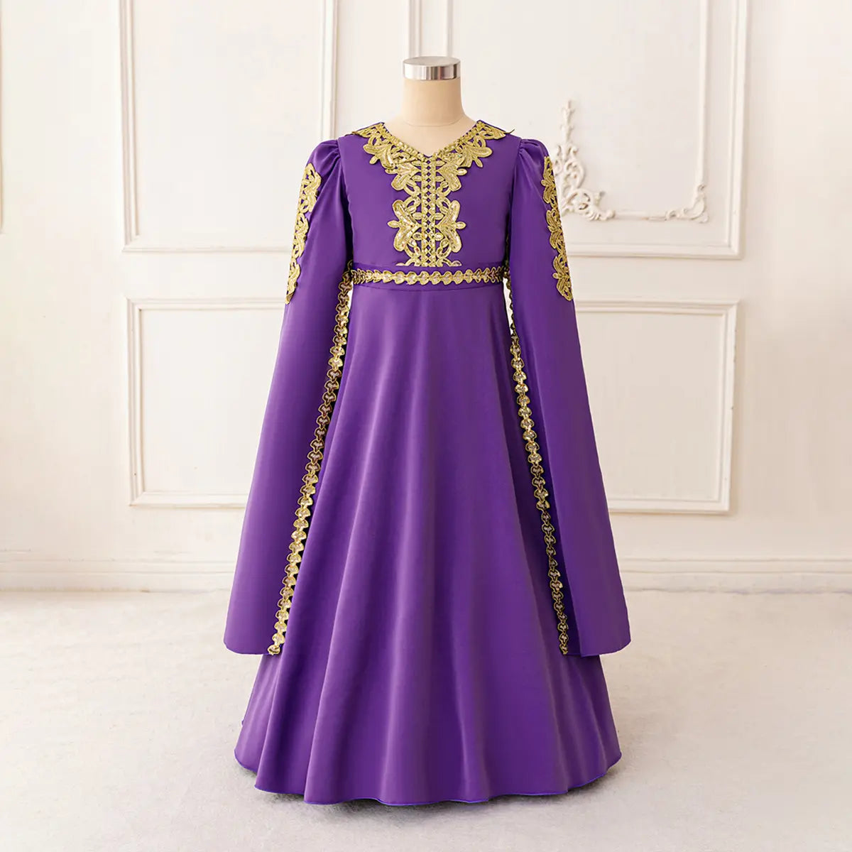Girls Purple Embroidered Fit & Flare Dress With Long Sleeves Casual Dresses Purple 7-8 Y