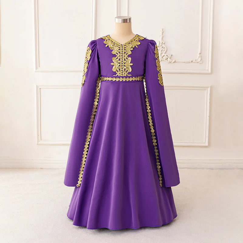 Girls Purple Embroidered Fit & Flare Dress With Long Sleeves Casual Dresses Purple 7-8 Y