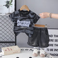 Boys Black Typographic Print T-Shirt With Denim Shorts Sets Sets Black 1-2 Y