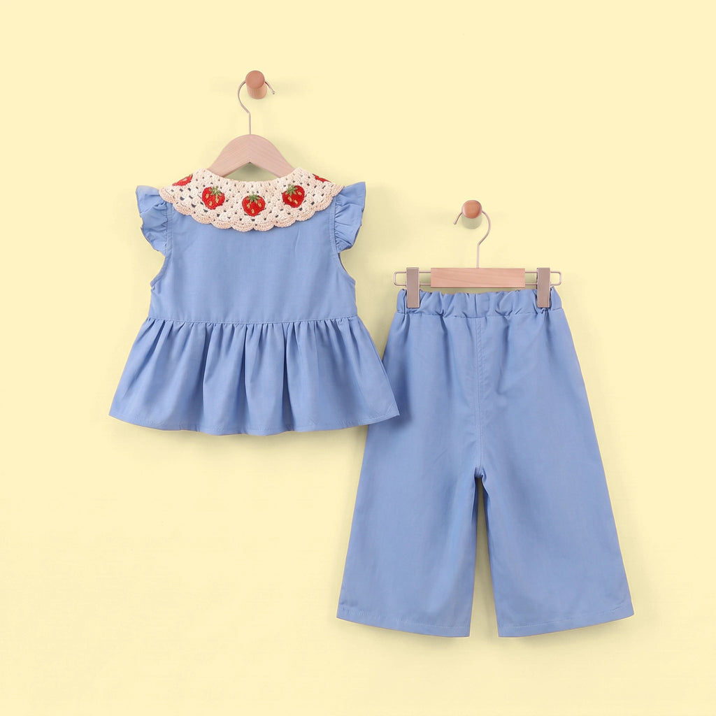 Girls Blue Flutter Sleeve Top With Pants Sets 2 pc. Sets