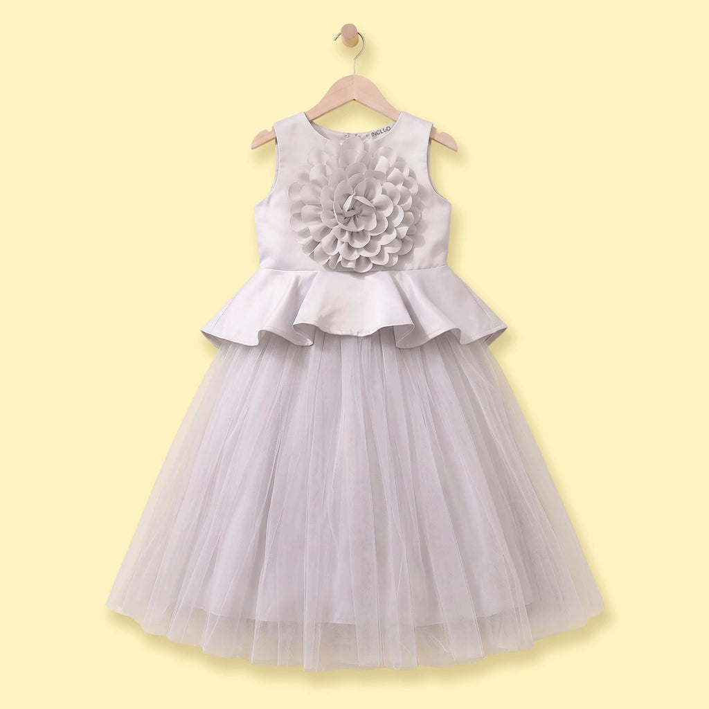 Girls Light Grey Floral Applique Sleeveless Fit & Flare Party Dress Party Dresses Light Grey 2-3 Y