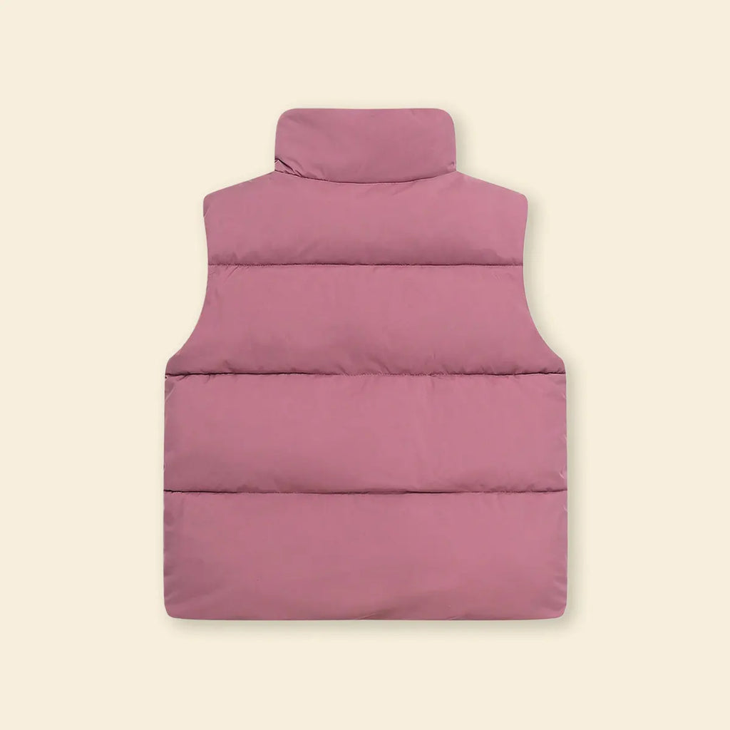 Girls Pink Quilted Puffer Vest With Stand-up Collar Coats & Jackets