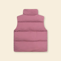 Girls Pink Quilted Puffer Vest With Stand-up Collar Coats & Jackets