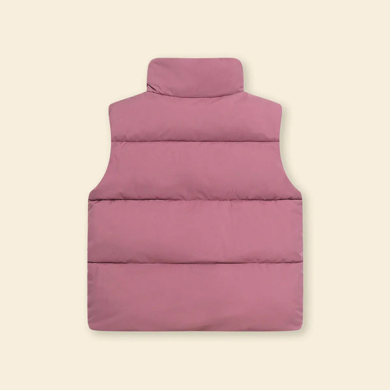 Girls Pink Quilted Puffer Vest With Stand-up Collar Coats & Jackets