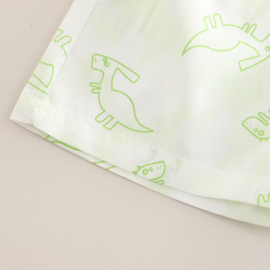 Boys Green Dinosaur Printed Shirt With Sleeveless T-Shirt And Shorts Set 3 pc. Sets