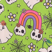 Girls Green Halloween Print Pinafore Dress with Plaid Top Casual Dresses