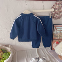 Boys Blue Solid Winter Zipper Jacket With Trackpants Co-ord Set 2 pc. Sets