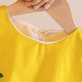 Girls Yellow Cherry Applique Sleeveless Balloon Dress Casual Dresses