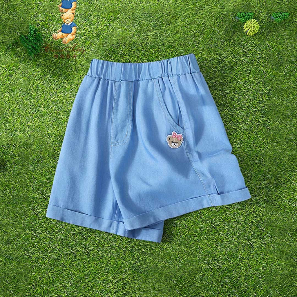 Girls Elasticated Waistband Chambray Shorts Shorts Blue 4-5 Y 