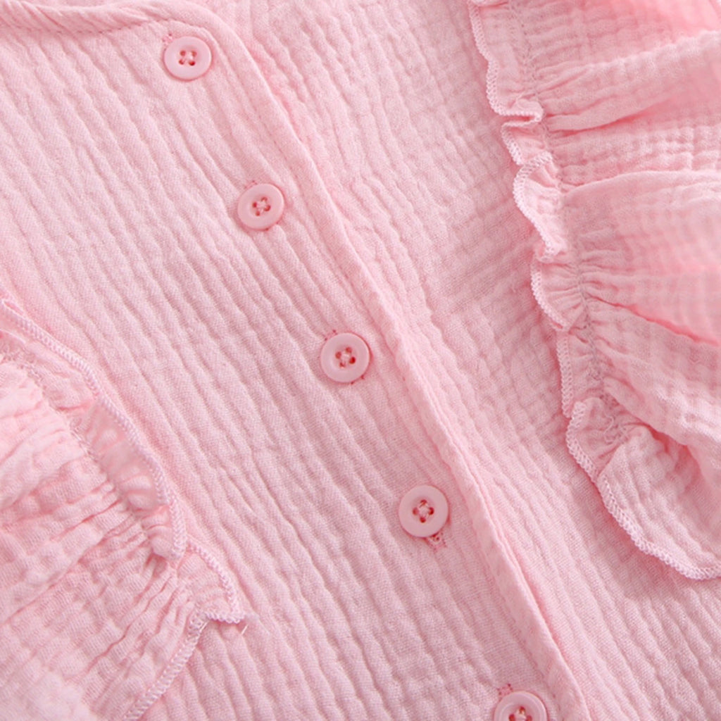 Girls Pink Textured Ruffled Top with Tiered Skirt Sets 2 pc. Sets