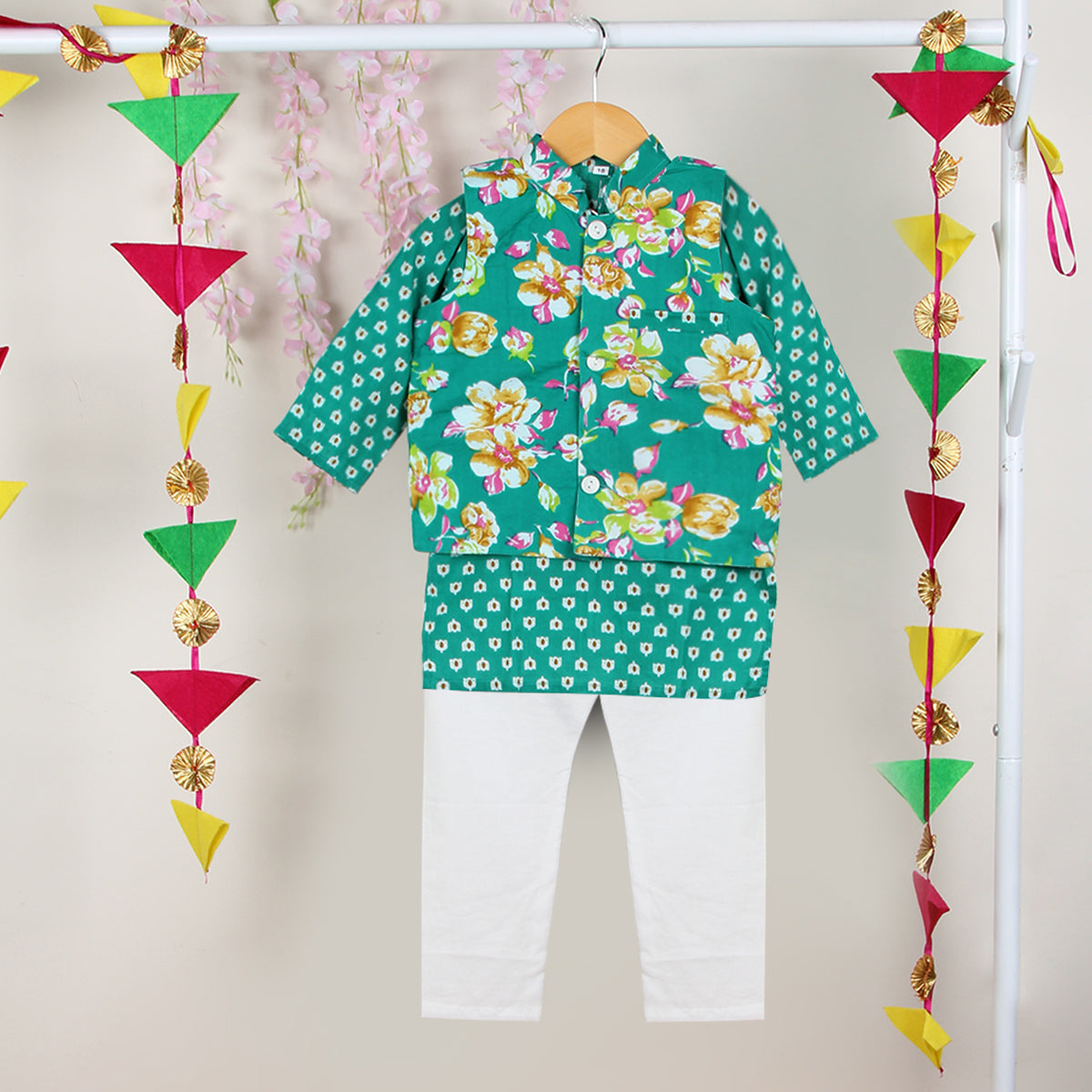 Boys Green Bandhani Printed Kurta Set Ethnic Gift Hamper Ethnicwear Boys