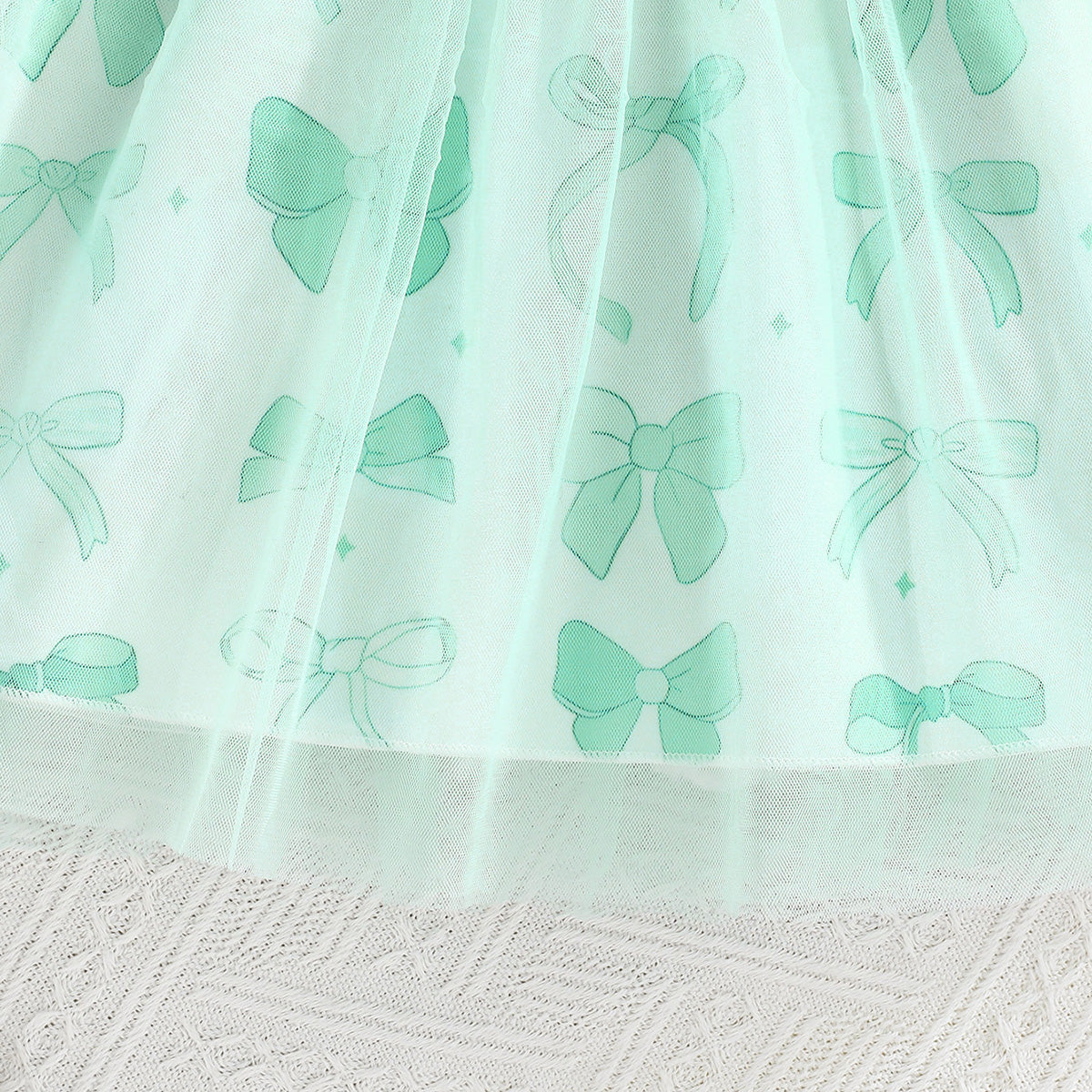 Girls Green Bow Printed Fit & Flare Summer Casual Dress Casual Dresses