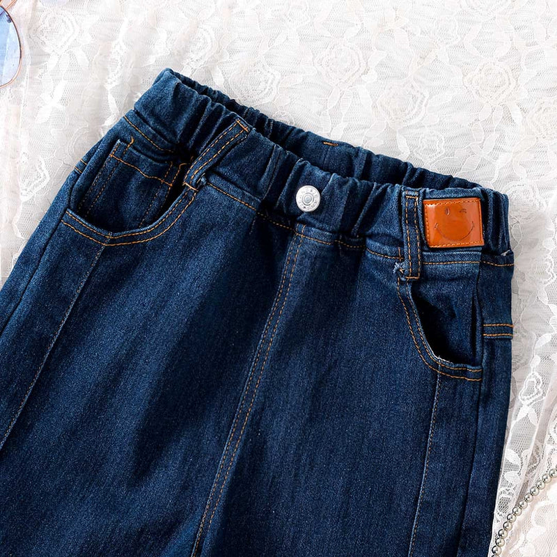 Girls Cross Pocket Straight Fit Denim Trousers Pants   