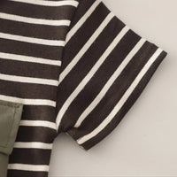 Boys Dark Brown Striped T-Shirt With Denim Shorts Sets Sets