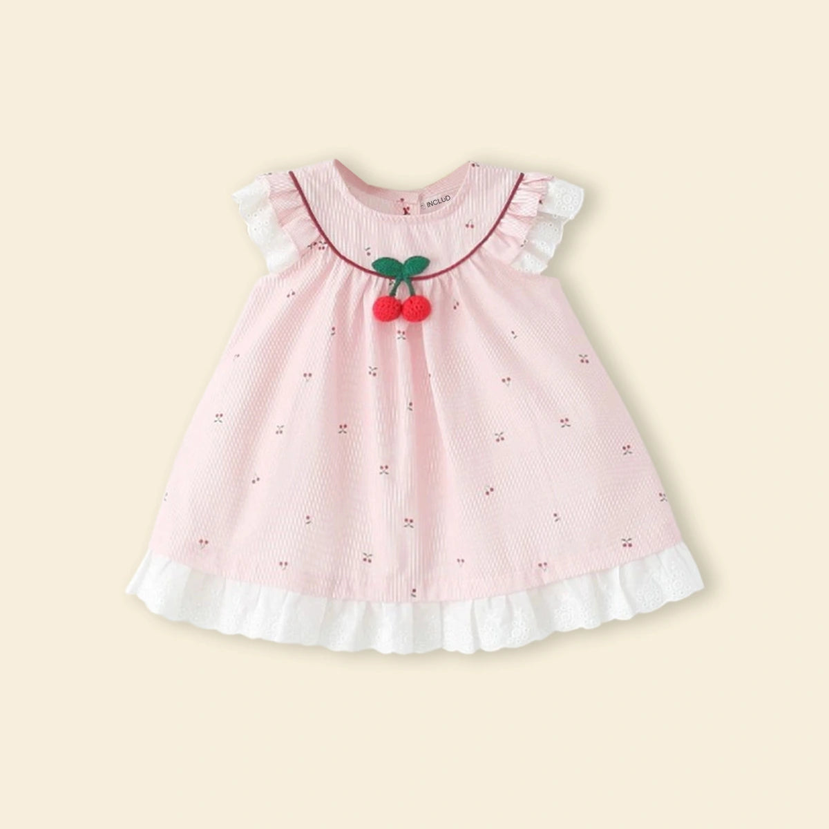 Girls Light Pink Printed Cherry Applique A-line Dress Casual Dresses