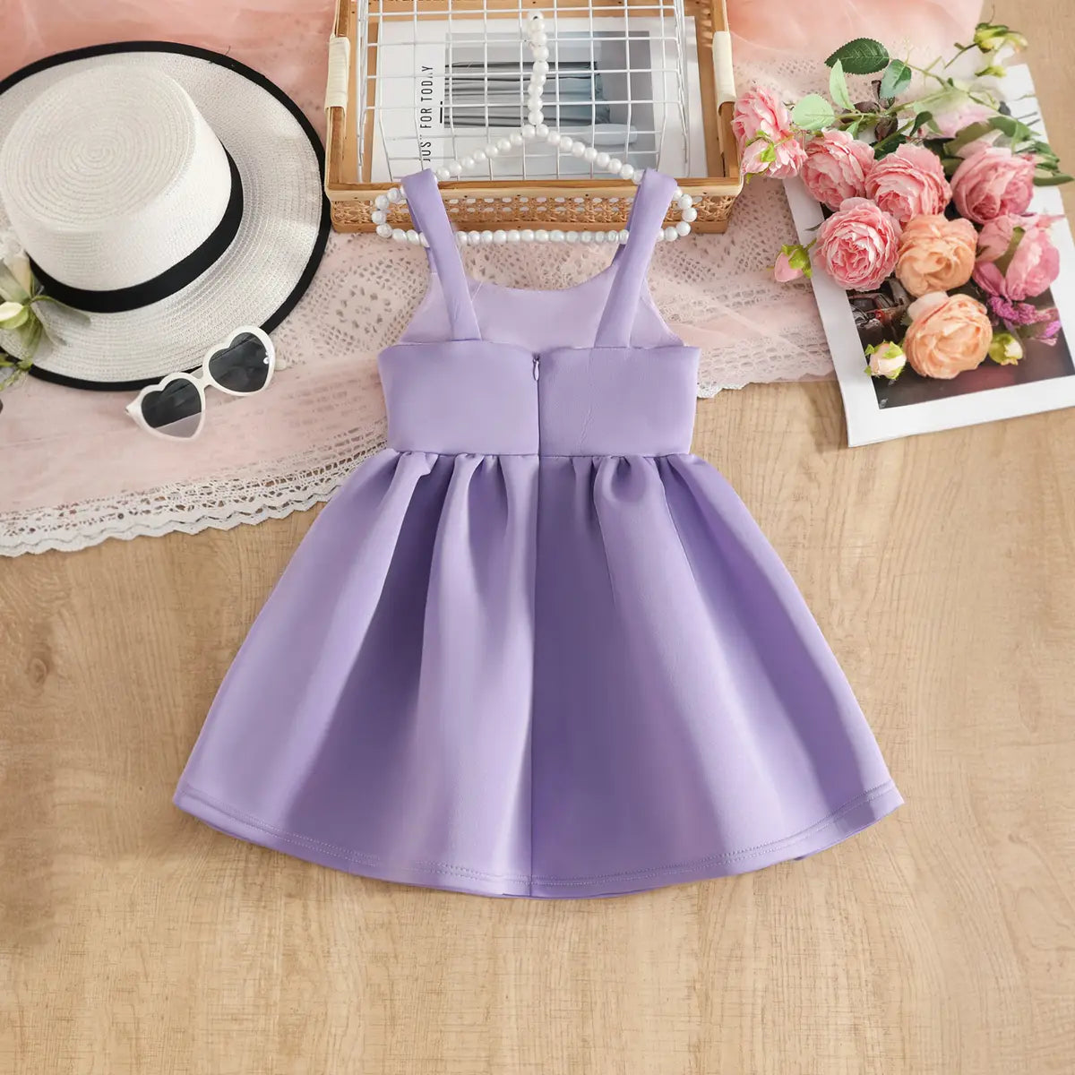 Girls Purple Flower Applique Fit & Flare Party Wear Dress Party Dresses