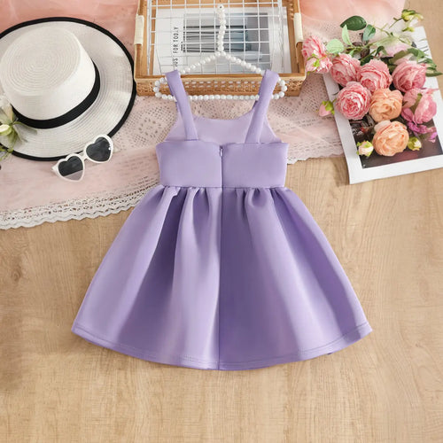 Girls Purple Flower Applique Fit & Flare Party Wear Dress Party Dresses