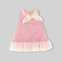Girls Pink Sequined Sleveless A-Line Dress With Bow Detail Casual Dresses